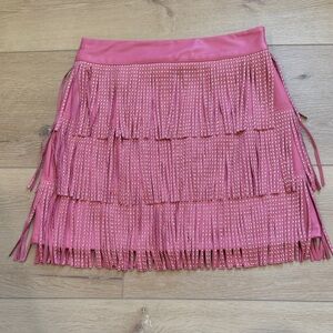 Pink Fringe Faux Leather Skirt